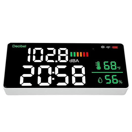 LED Decibel Meter for Tuya 2.4G Wall Mounted Sound Level Monitor 30-130 dBA with Temperature Humidity Display 2000mAh Battery for Home Office Studio Classroom