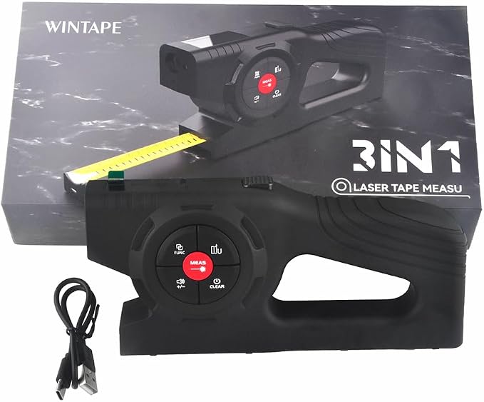 164ft 3-in-1 Digital Tape Measure, USB Rechargeable with Display | Laser Measurement Tool with in/m Unit Switch