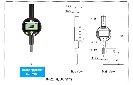Digital dial Gauge, with a Range of 0-1in/25.4mm and a Digital Indicator Accuracy of 0.01mm/0.0005 "Metric and Imperial Measure Tool Electronic Dial Gauge (ACE-B25)