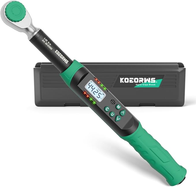 Torque Screwdriver 3/8 Inch Drive Digital Torque Wrench, 2.21-44.25Ft.lb/3-60N.m, with Preset Value, Buzzer & LED Indicator, ±2% Accuracy Torque Wrench for Bike, Motorcycles