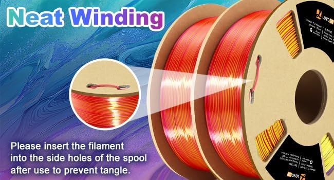 LOVOON Silk PLA 3D Printing Filament Bundle 2KG, PLA Filament 1.75mm Shiny Tricolor Change by Angle 3D Printer Filament Pack, Get 2 Spools of Silk Blue/Yellow/Red, 1KG X 2 Spools