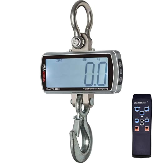VisionTechShop Digital Crane Scale, VTS-CD 2000lb 1000kg Heavy Duty Compact Hanging Scale Touch Key LCD Display for Farm Factory