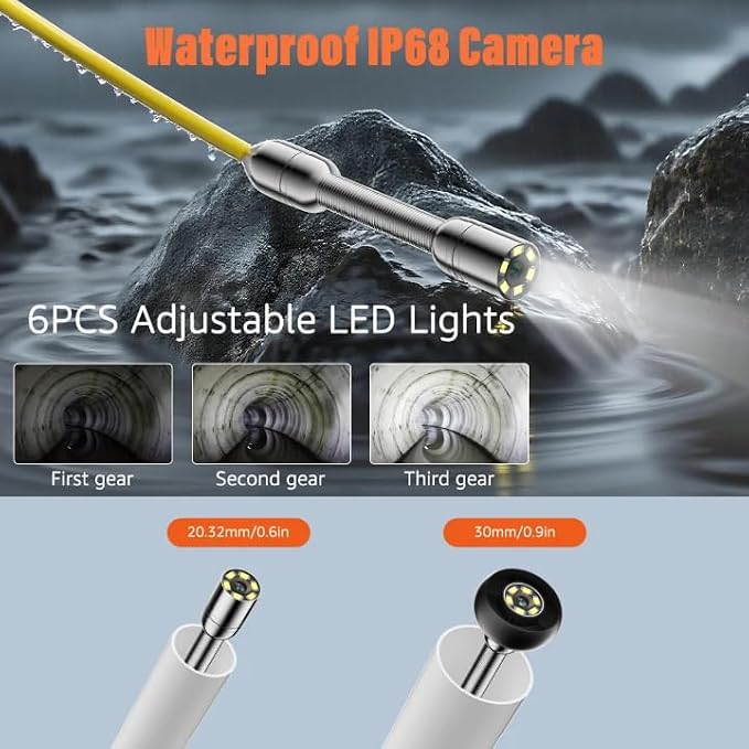 Sewer Camera 100FT, Sewer Pipe Inspection Camera,can Zoom in and Out, 5" 1080P Screen & DVR, 5000mAh Battery, IP68 Waterproof, 6 LED Lights, 32GB Card