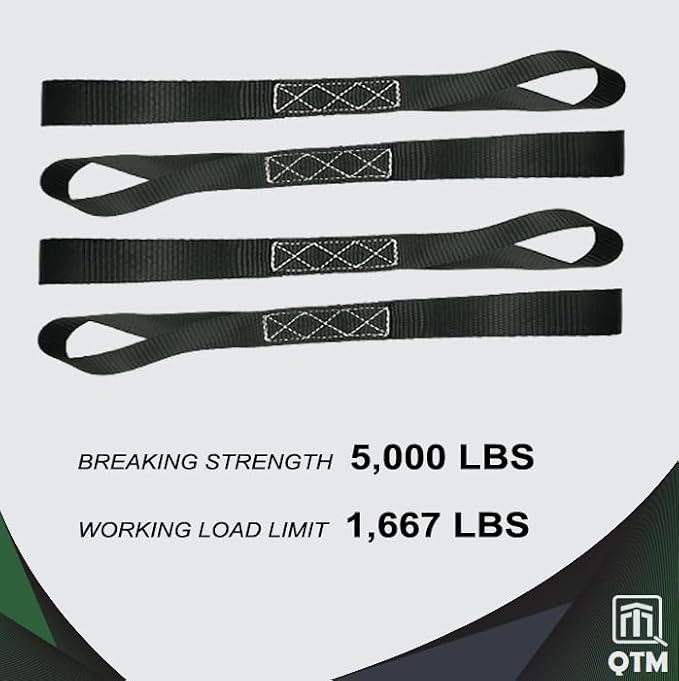 QTM 4-Pack Black Retractable Ratchet Straps 1" x10' with Soft Loops, Heavy Duty, 2,000lbs Breaking Strength, with Storage Bag, Best for Cargo, Truck, Bicycle, Motorcycle