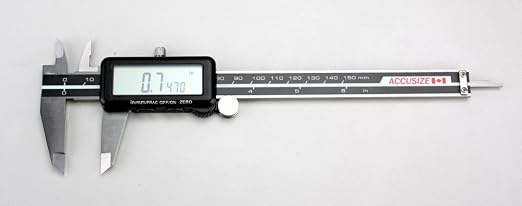 Accusize Industrial Tools Digital Caliper, 6 in/150 mm, 1110-0818 | 150 mm/6 in Range, 0.01 mm/0.0005 in/1/128 in Resolution, ±0.03 mm Accuracy, Metric/Inch/Fractional, Full Screen LCD