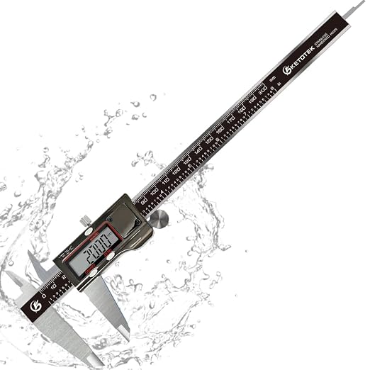 KETOTEK Digital Caliper 8 Inch Caliper IP54 Splash Proof, Measuring Tool with Stainless Steel, Electronic Micrometer LCD Screen, Switch from Inch Metric, Auto-Off for DIY, 3D Printing, Jewelry