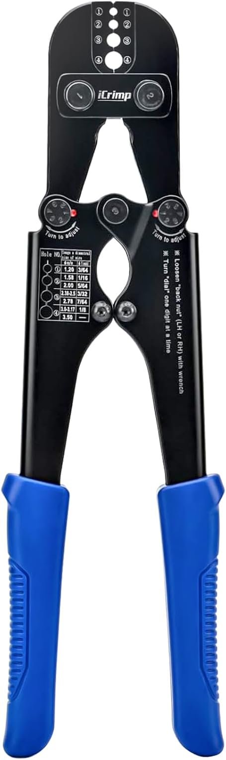 iCrimp 1608M Wire Rope Crimping Tool, 4 Die Slots 3/64" to 1/8", High Carbon Steel Swaging Tool for Aluminum Oval, Double-Barrel & Annealed Copper Sleeves