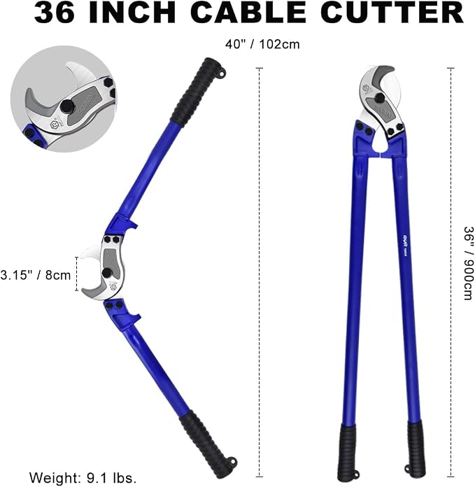 ZrgGea Cable Cutters 36 inch, Industrial-Grade Heavy-Duty Cable Cutter, Forged from T8 Alloy Steel, HRC56, Sharp Cutting. Suitable for Cutting Copper and Aluminum Core Cables, Blue