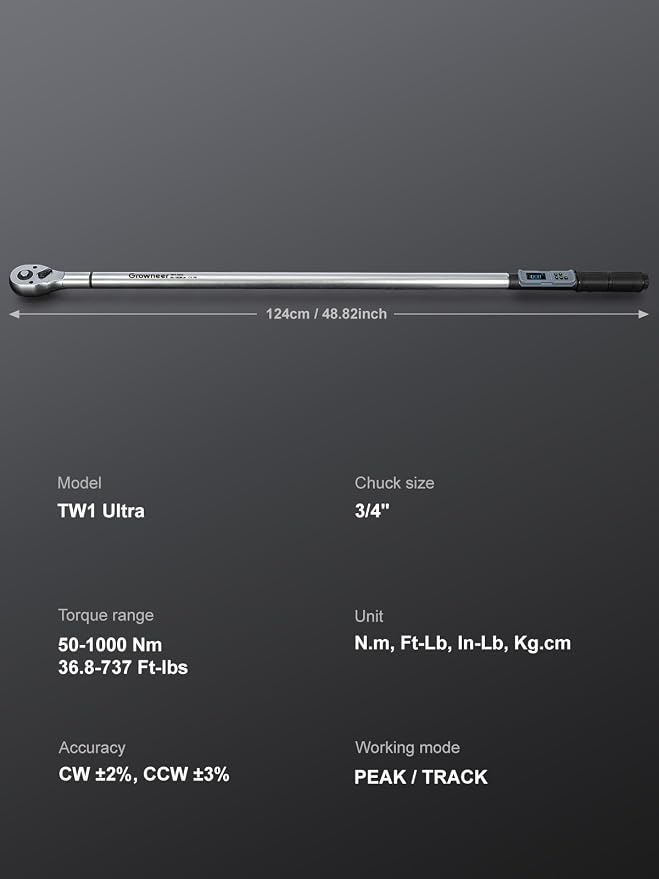 GROWNEER Digital Torque Wrench, 36.8-737 Ft-lbs/50-1000 Nm, 3/4'' Drive Inch Pound Torque Wrench with Buzzer & LED Indicator, Electronic Torque Wrench for Tractors, Trucks, Motor homes, and industrial