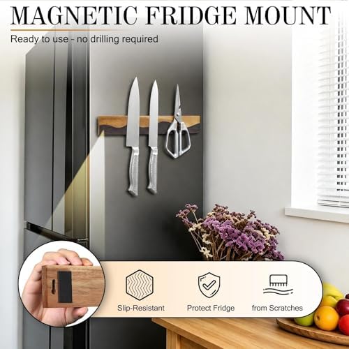 MEN WITH THE POT 16 Inch Acacia Wood Magnetic Knife Strip & Heavy Duty Stainless Steel Kitchen Shears Set, Multi-Purpose Kitchen Organizer & Cutting Tools