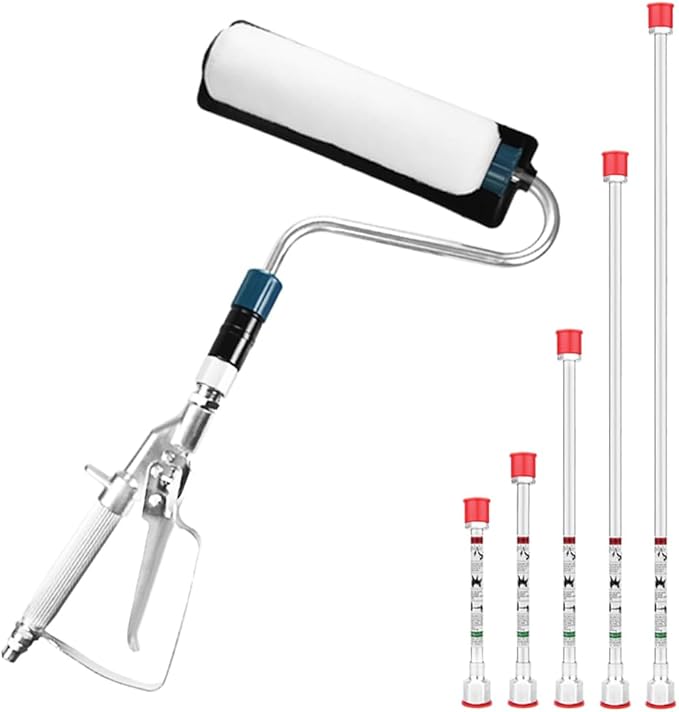Airless Paint Sprayer Roller Inner Feed for High Pressure Airless Spray Gun，with Five Extension Pole Rods of Different Sizes（8in 12in 20in 30in 40in）