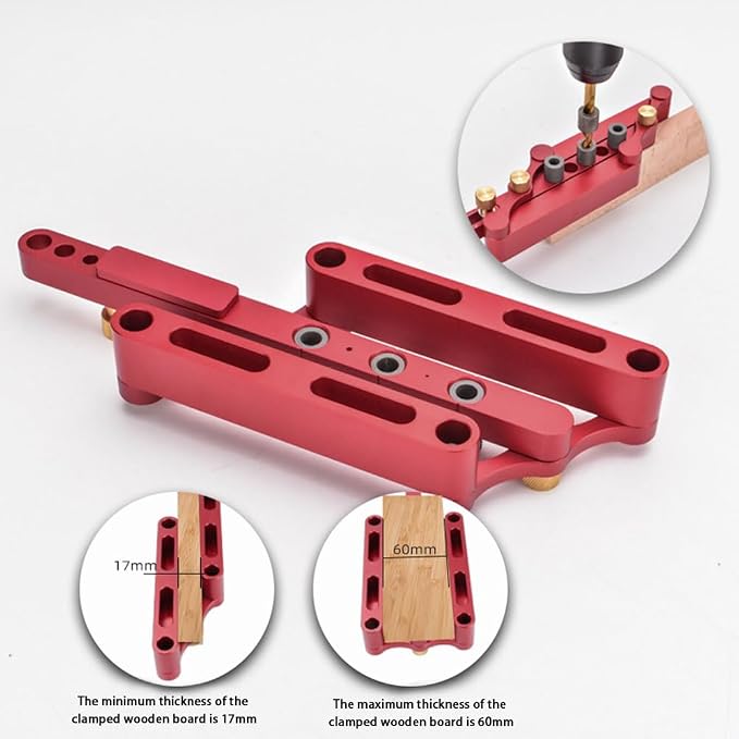 Self Centering Doweling Jig Woodworking Joinery Hole Drill Guide with 6/8/10mm Positioner Locator Tool Red Wave Hardware Precise Punch Drilling Jig Kit