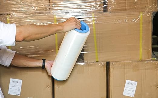 BOMEI PACK 2 Pack 1500ft Industrial Clear Stretch Wrap Film 70 Gauge 15" with 3inch Plastic Rolling Handles for Pallet Wrap, Durable Self-Adhering Packing, Moving, Heavy Duty Shrink Film