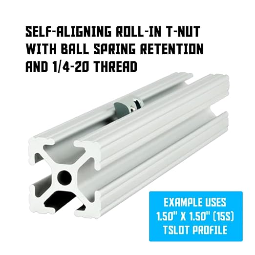 15 Series 1/4"-20 Stainless Steel Self-Aligning Roll-in T-Nuts with Ball Spring (25-Pack) – 8020-Compatible T Slot Hardware for Aluminum Extrusion
