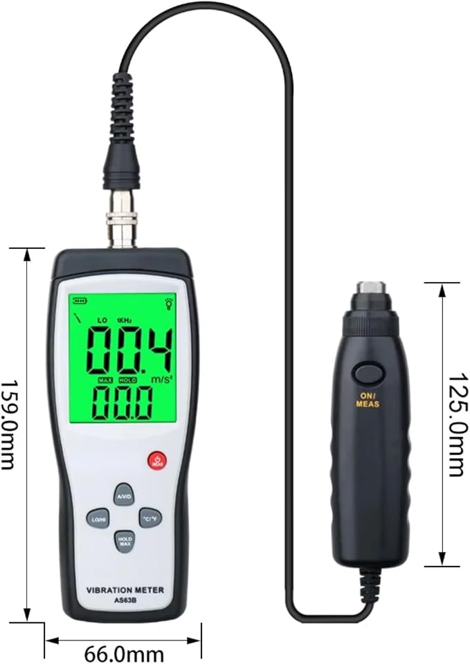 AS63B Portable LCD Vibration Analyzer Tester Meter Vibrometer Gauge Tester Analyzer 0.1-199.9m/s Vibration Tester Analyzer | Measures Acceleration Velocity and Displacement for Bearing Motor Pump Fan Compressor Machinery Condition Monitoring