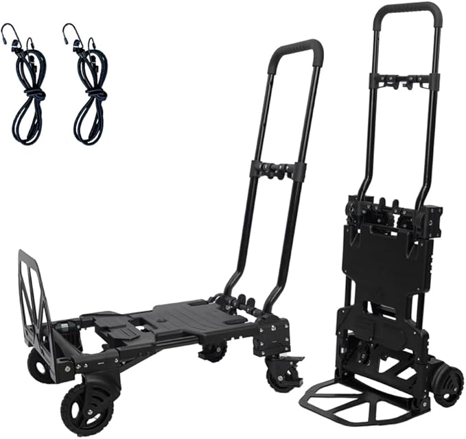 2-in-1 Black Folding Small cart, Outdoor Cargo handling Vehicle, Flatbed Trailer with a Load Capacity of 330 pounds (1, Black Brake)