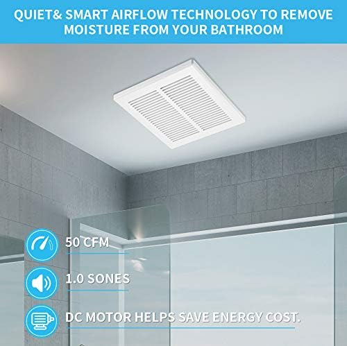 Tech Drive Very Quiet Bathroom fan 50 CFM,1.0Sone,DC Motor,3 Inch Duct | No Attic Access Needed, HVI and Energy Star Certified, Easy to Install,Ceiling Mounted, White