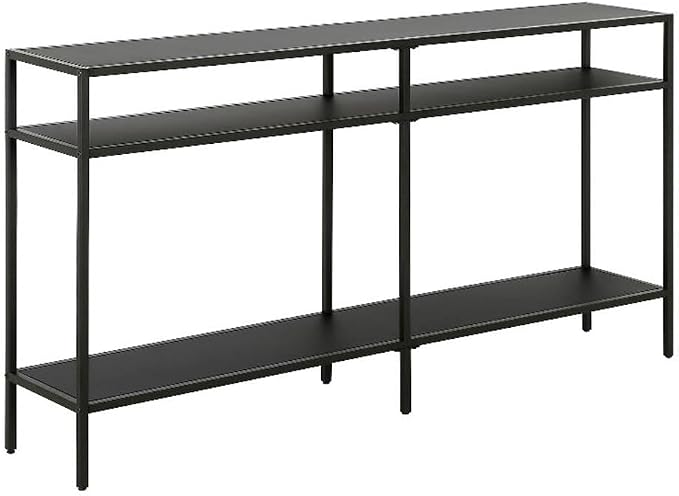 Henn&Hart 55" Wide Rectangular Console Table with Metal Shelves in Blackened Bronze, Entryway Table, Accent Table for Living Room, Hallway | Industrial-style with open metal shelving and durable metal construction for entryways, living rooms, hallways,...