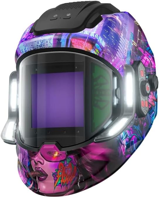ANDELI Welding Helmet with 4 LED Light, 180° Panoramic 6 Arc Sensor True Color Auto Darkening Welding Hood with Internal Display, 2400mAh Rechargeable Battery for TIG/MIG/Cut/Grind MONERCP-LED-PRO