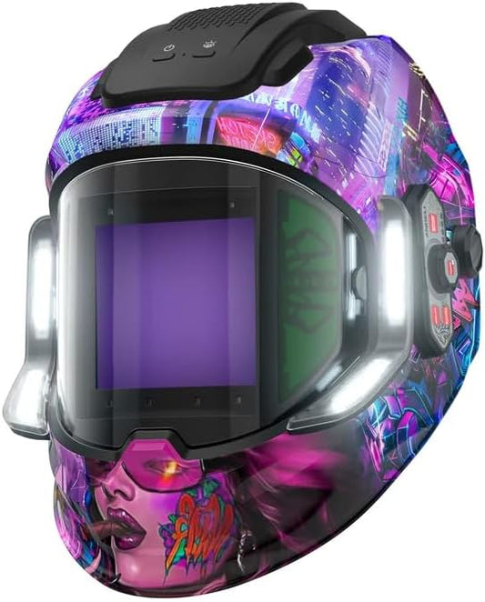 ANDELI Welding Helmet with 4 LED Light, 180° Panoramic 6 Arc Sensor True Color Auto Darkening Welding Hood with Internal Display, 2400mAh Rechargeable Battery for TIG/MIG/Cut/Grind MONERCP-LED-PRO