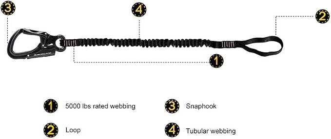 Fusion Tactical ProGlide Military and Police Helo Lanyard - 2ft Elastic Bungee, 23kN - Black, 24 inches