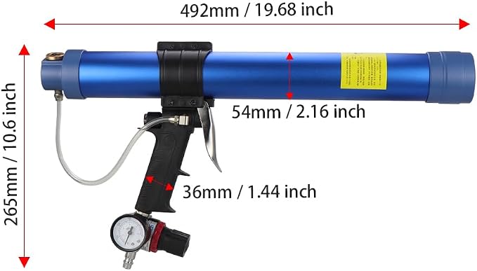 600ml Sausage Pneumatic Caulking Gun Silicone Sealant Gun Air Rubber Gun Caulk Applicator Tool with 10 Transparent Glue Nozzles