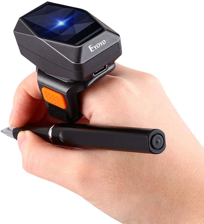 Eyoyo 2D Finger Ring Barcode Scanner, Mini Wearable 3-in-1 USB Wired & 2.4G Wireless & Bluetooth Scanner, Image 1D QR Bar Code Reader PDF417 Data Matrix Screen Scan Compatible with iPad, Phone, PC