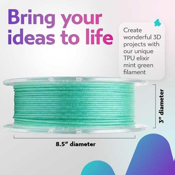 Cookiecad TPU Filament 1.75mm 1kg Iridescent Glitter 3D Printer Filament - Mint Green Elixir TPU