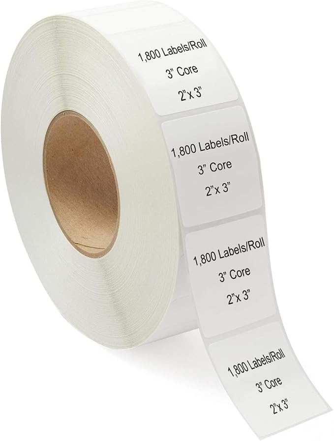 Industrial Thermal Transfer Labels, 2 x 3 Inches, 3 Inch Core, 1,800 Labels/Roll- 1 Rolls/Case, Perforated, Ribbon Required, for Thermal Transfer Printers