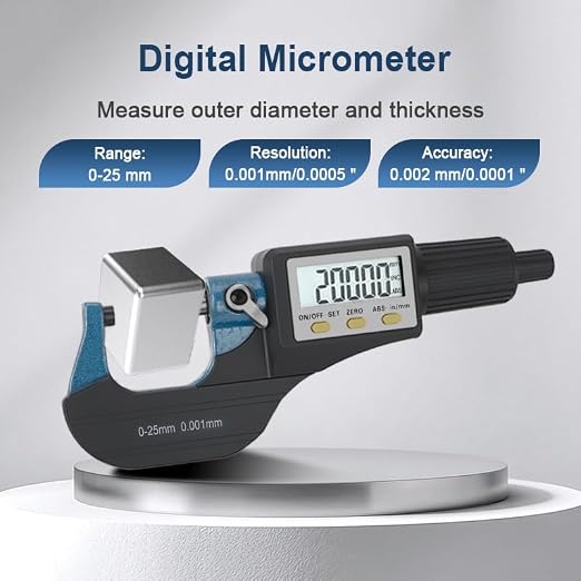 Beslands Digital Electronic Display Micrometer 0-1" / 0-25mm Gauge 0.00005" / 0.001mm Thickness Measuring Tools for Mechanics Inch/Metric Calipers, Machinist Micrometer, Protective Case with Battery
