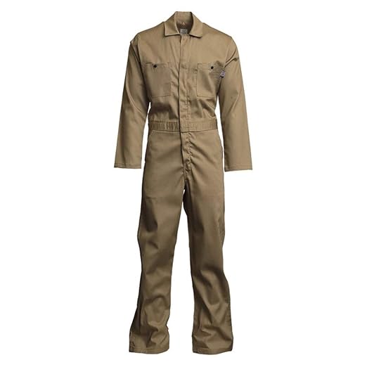 Lapco FR CVEFR7KH-3XL RG Flame Resistant Economy Coveralls, 100% Cotton Twill with Moisture Management, HRC 2, NFPA 70E, 7 oz, 3X-Large Regular, Khaki