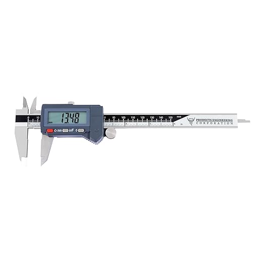 PEC Tools 6" / 150mm Digital Caliper, IP54 Electronic Caliper, ±0.02mm/0.001" Accuracy, Carbide-Tipped Faces, DIN 862 Certified Tool for OD/ID/Step/Depth Measuring