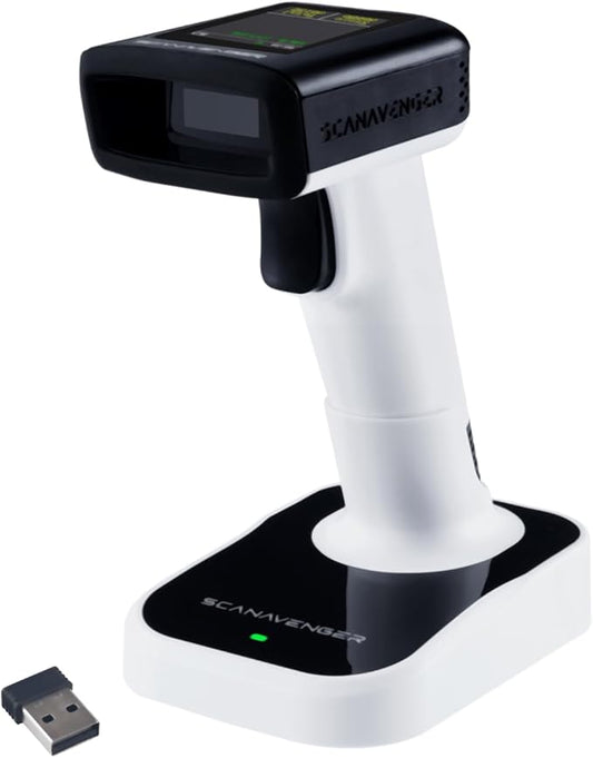 ScanAvenger Wireless Portable 1D with Stand Bluetooth Barcode Scanner: Hand Scanner 3-in-1, Cordless, Rechargeable Scan Gun for Inventory (1D&2D with LCD Display and Upgraded Next Gen Stand)