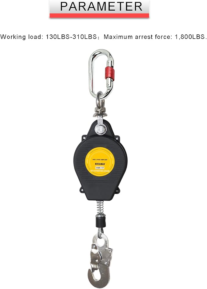 Swivel Top Self Retracting Lifeline, BUCAMAO 11FT Retractable Lanyard, SRL | Steel Wire, Srl Fall Protection, Retractable Safety Lanyard, Safety Harness Yoyo, Fall Protection Kit, Fall Arrestor