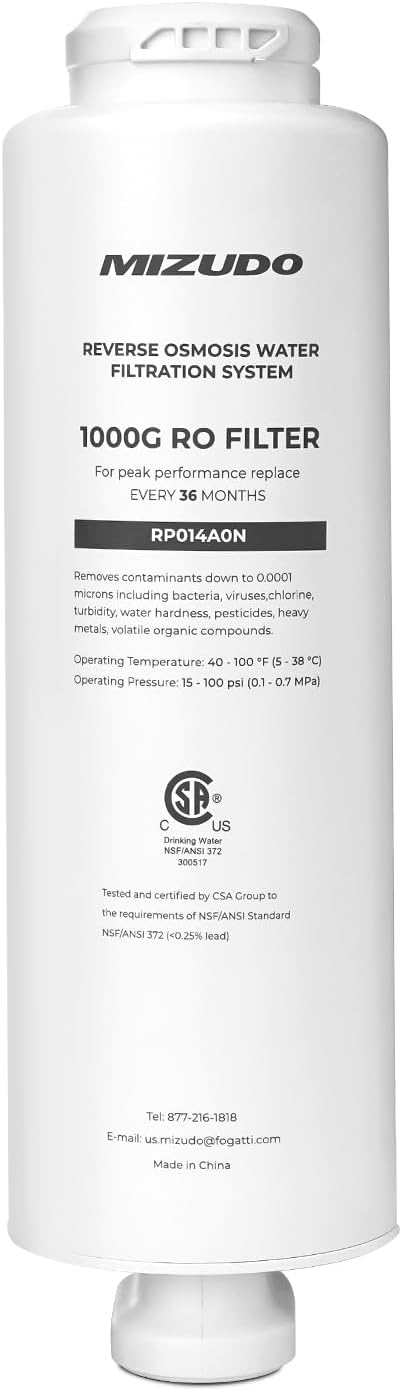 RO Filter Replacement for MIZUDO Megaflo Mini 1000GPD/Smart Wifi mini 1000GPD Tankless Reverse Osmosis System, 8 Stage RO System Under Sink, 3-Year Filter Life, ANSI Certified