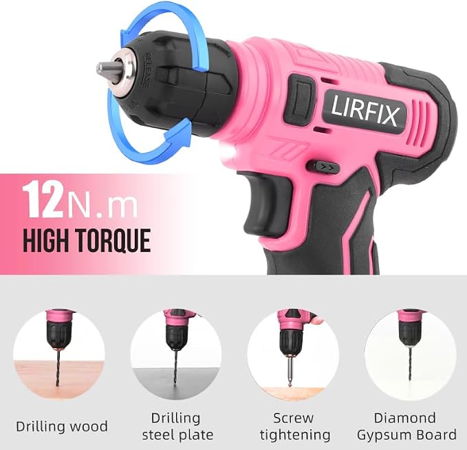 133-Piece Pink Electric & Manual Tool Set for lady - USB Rechargeable Handheld Screwdriver, Claw Hammer, Drill Bits, Essential Accessories, Portable Storage Case, Ideal Gift for Women
