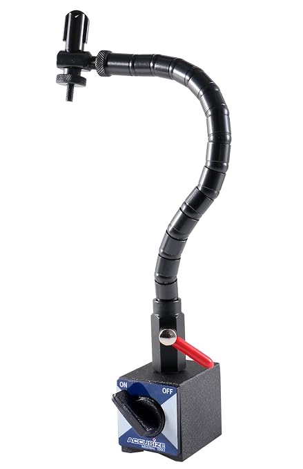 Accusize Industrial Tools - 176 lb Flexible Magnetic Base for Industrial Precision Indicators, P900-S304 | On/Off Switch, V-Groove Bottom, 12" Flexible Arm, M8 x 1.25 mm Tapped Hole