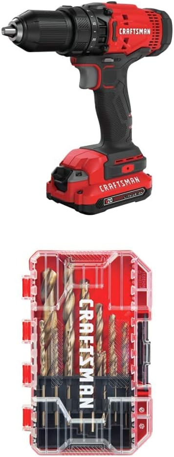 CRAFTSMAN V20 Cordless Drill/Driver Kit with Drill Bit Set, Gold Oxide, 14-Piece (CMCD700C1 & CM2214)