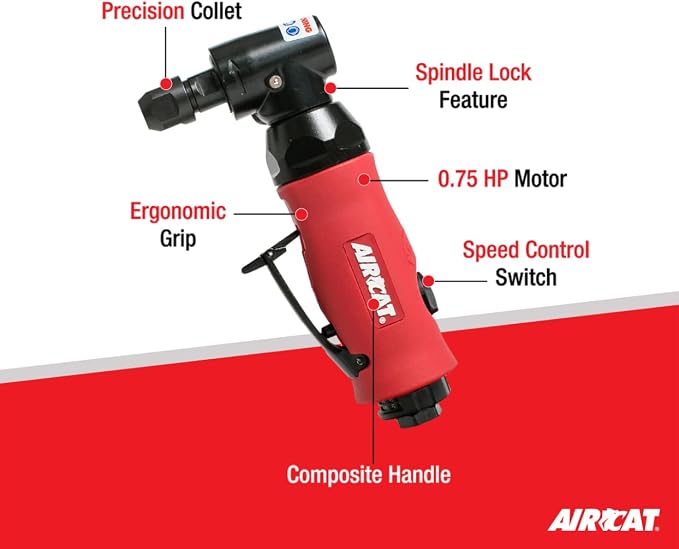 AIRCAT Pneumatic Tools 6280 .75 HP Angle Die Grinder with Spindle Lock 18,000 RPM