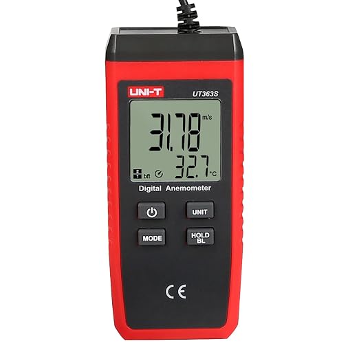 UNI-T UT363S Handheld Anemometer Wind Speed Meter Wind Chill Air Temperature Gauge -14°F to 122°F/-10°C to 50°C with Extendable Wind Sensor LCD Backlight Max Min Avg Data Hold, 1 Meter Drop Durability
