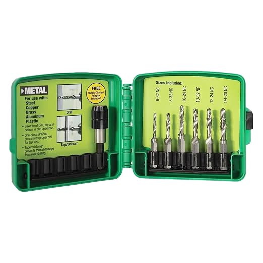 DTAPKIT Metal Drill/Tap Kit for Greenlee，6-Piece Drill, Tap, and Deburring/Countersinking Set with Quick Change Adaptor，6-32 - 1/4-20 Drill and Tap Set