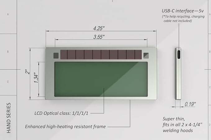 Tefuawe Hand Series 2x4 1/4 Digital Auto Darkening Welding Lens, Low Amps 2A Tig, Shade 9, for Sugar Scoop and Pipeline Welding Hood