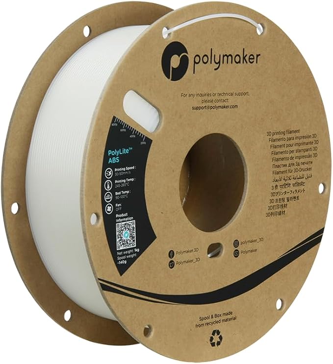 Polymaker ABS Filament 1.75mm Natural, 3D Printer Filament 1.75mm Heat Resistant 1kg - PolyLite ABS 3D Printing Filament 1.75mm, Strong & Durable, Dimensional Accuracy +/- 0.03mm