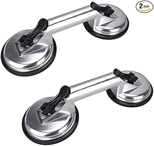 2 Pack Glass Suction Cup,Aluminium Heavy Duty Vacuum Lifter for Moving Glass/Window/Tiles/Mirror/Granite,Double Gripper Sucker Plate