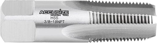 Accusize 3/8"-18 HSS Taper Pipe Tap - NPT, NPT-38 | 3/8"-18, 4 Flutes, 2-9/16" OAL, HSS Taper Pipe Tap - NPT