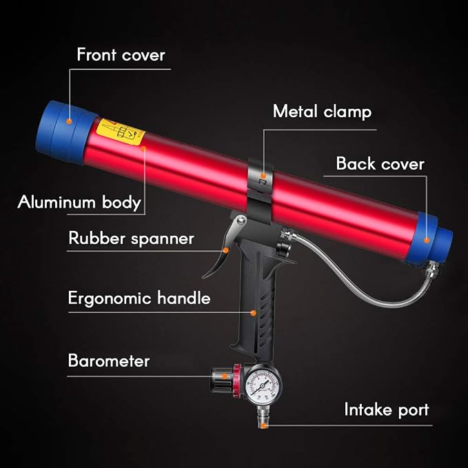 Shkalacar Glass Glue Gun, Adjustable Pneumatic Air Rubber Gun Tool 310ml Hard Glue Sealant Applicator Caulking Gun Tool, Windows Repair Instrument Hard Glue Sealant Applicator Caulking