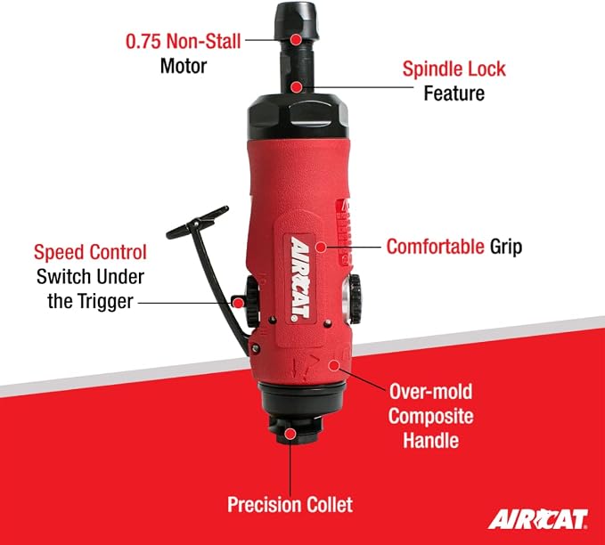 AIRCAT Pneumatic Tools 6290: .75 HP Reversible Straight Die Grinder 20,000 RPM