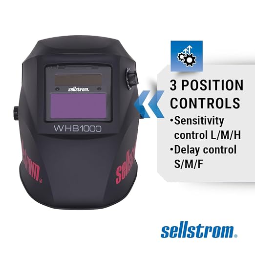 Sellstrom Lightweight,Ergonomic Design,Nylon,Blue Lens Technology,All-Day Comfort,Excellent Optical Clarity,Advantage Series Welding Helmet with ADF Technology,Black/Red,7'Wx 13'H x 5'L,S26100