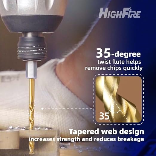 HIGHFIRE 5/16" 135 Degrees Split Point Drill Bits, Hex Shank Twist Drill Bits, DIY Purpose Drill Bit Set, HSS Titanium Drill Bit, Hex Drill Bits for Steel (Pack of 6 Identical Pcs)
