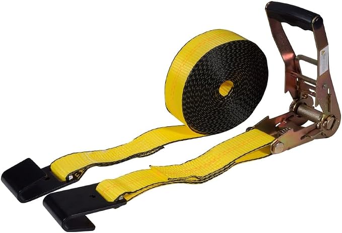 Mytee Products Ratchet Tie-Down Straps with Flat Hooks, 2" x 30' Ratchet Straps Yellow | 10,000 Lbs Breaking Strength | TieDown Ratchet Straps for Flatbed, Truck, Trailers Pickup